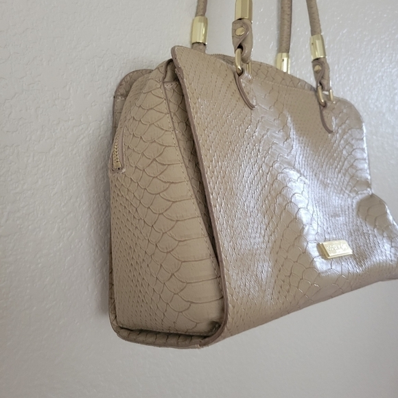 Olivia + Joy Croc Embossed Beige Vegan Shoulder Bag - Picture 2 of 14